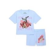 Little Mermaid Girls Tee with Short Sleeves and Shorts Set, 2-Piece, Sizes 4-16